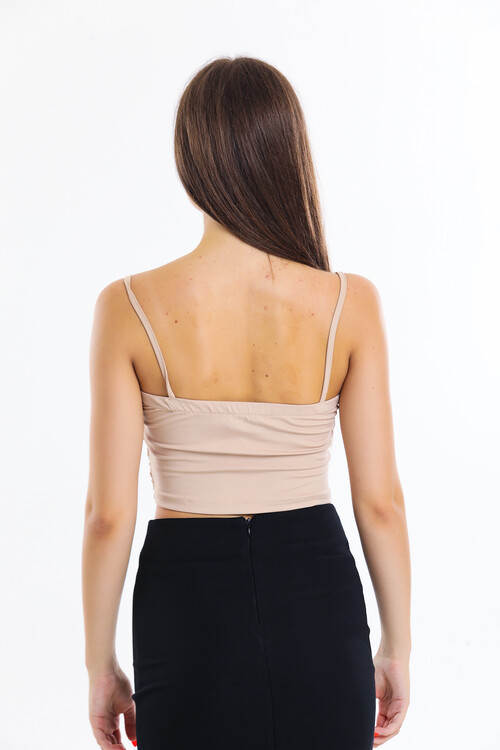 Askılı Büzgülü Crop Bluz