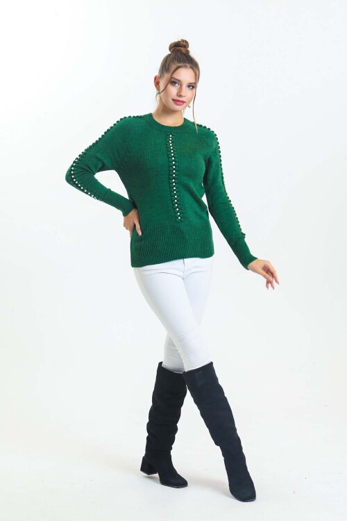 Bisiklet Yaka Boncuk Detaylı Kazak