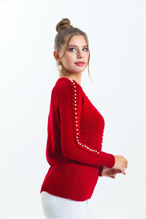 Bisiklet Yaka Boncuk Detaylı Kazak