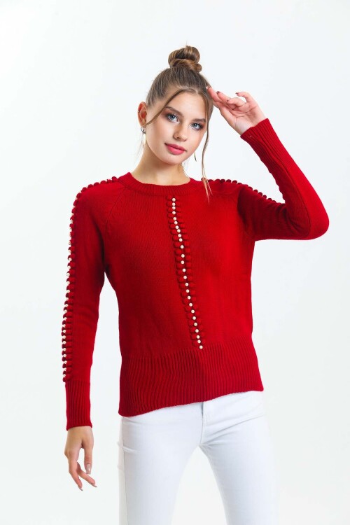 Bisiklet Yaka Boncuk Detaylı Kazak