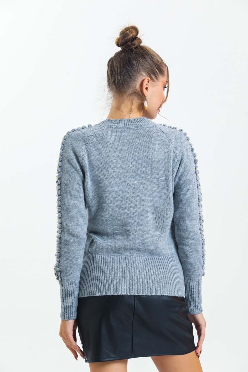 Bisiklet Yaka Boncuk Detaylı Kazak