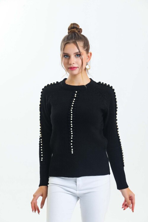 Bisiklet Yaka Boncuk Detaylı Kazak