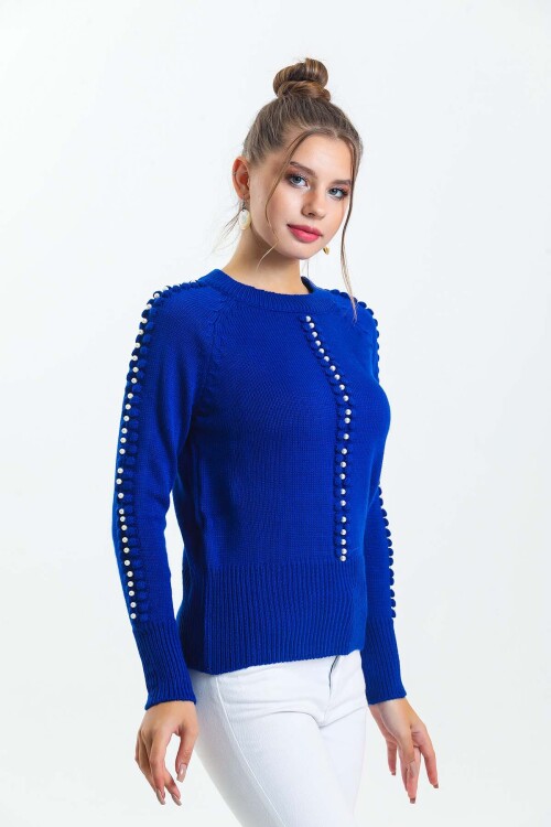 Bisiklet Yaka Boncuk Detaylı Kazak