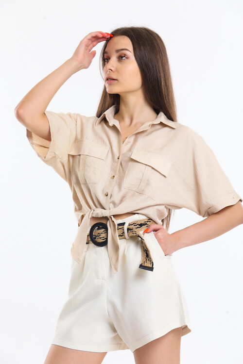 Cepli Bağlamalı Yarasa Kol Oversize Gömlek