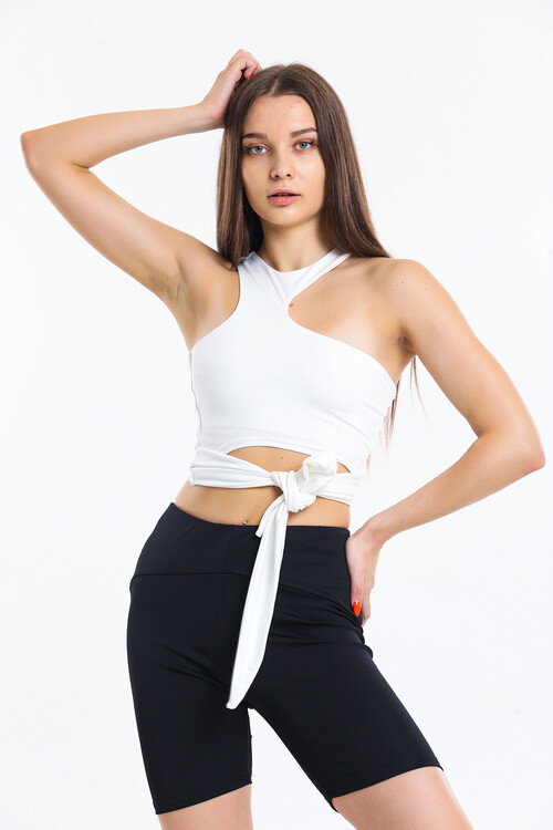 Eteği Bağlamalı Dekolteli Crop Bluz