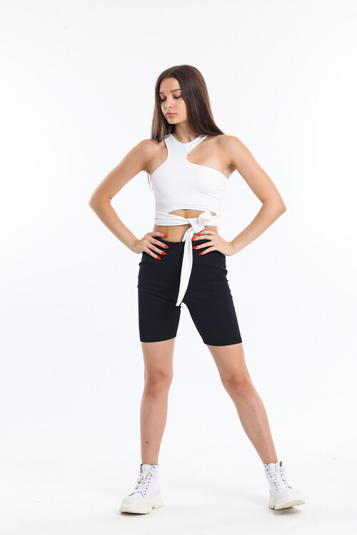 Eteği Bağlamalı Dekolteli Crop Bluz