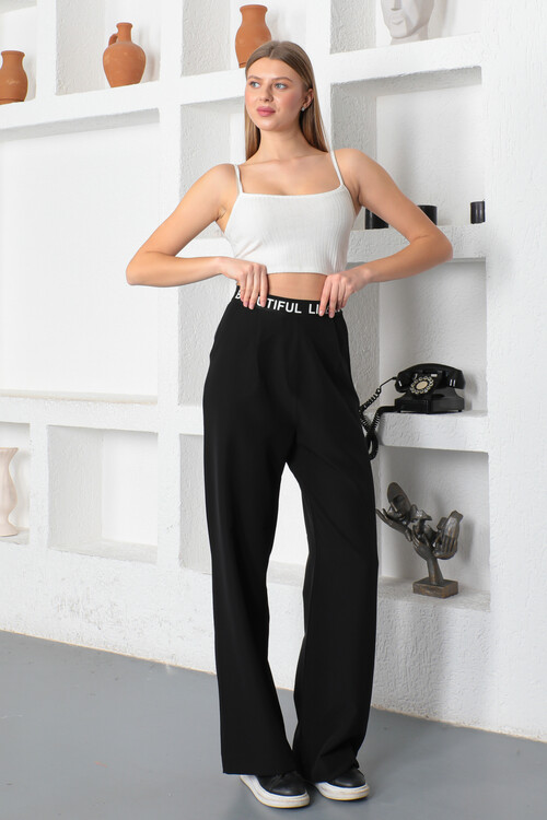 KADIN Beli Lastikli Cepli Yüksekbel Bol Paça Pantolon