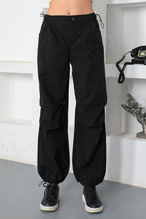 KADIN Beli ve Paçası Lastikli Bol Paça Pantolon