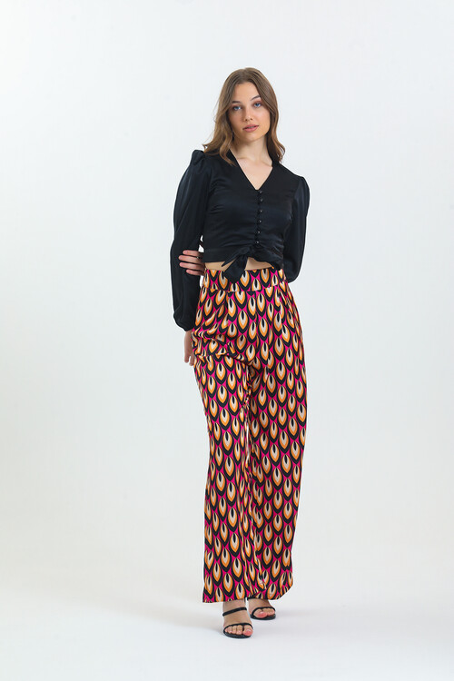 Kadın Etnik Desenli Saten İkili Takım