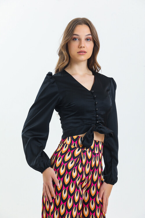 Kadın Etnik Desenli Saten İkili Takım