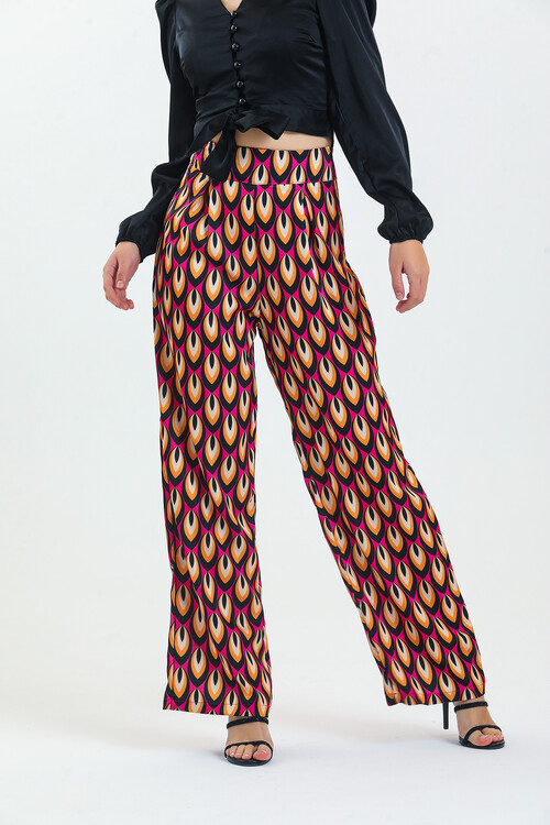 Kadın Etnik Desenli Saten İkili Takım