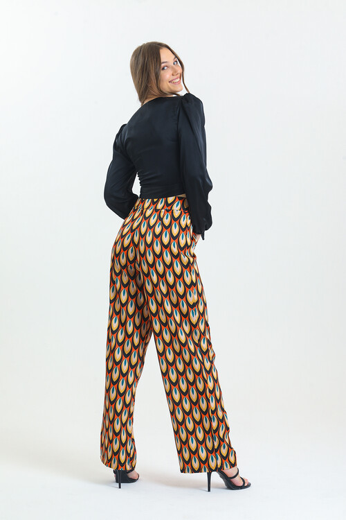 Kadın Etnik Desenli Saten İkili Takım