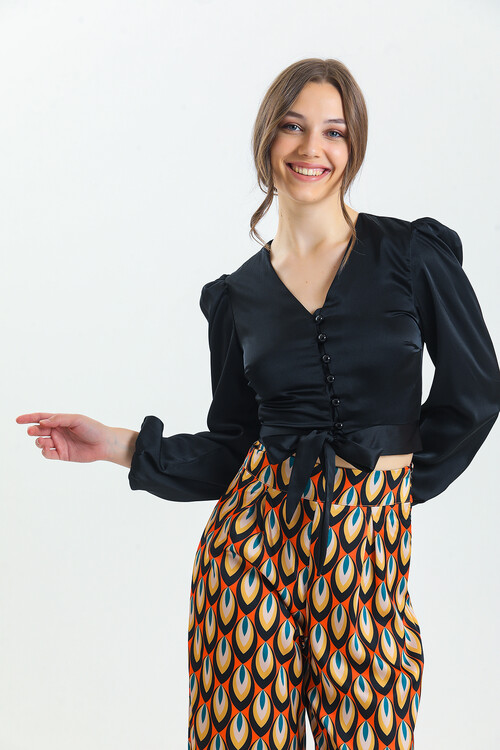 Kadın Etnik Desenli Saten İkili Takım