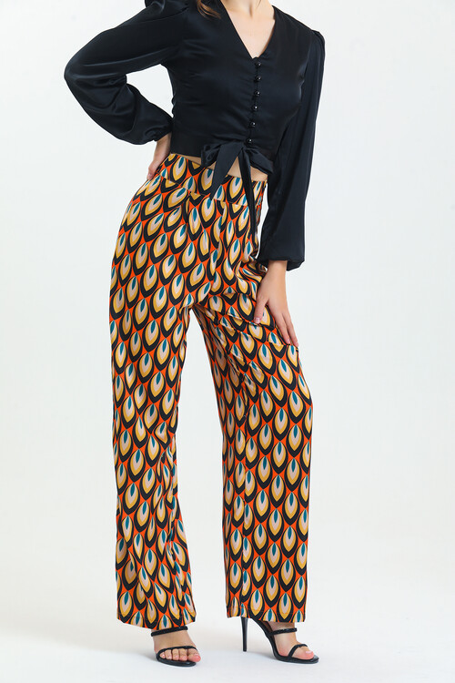 Kadın Etnik Desenli Saten İkili Takım