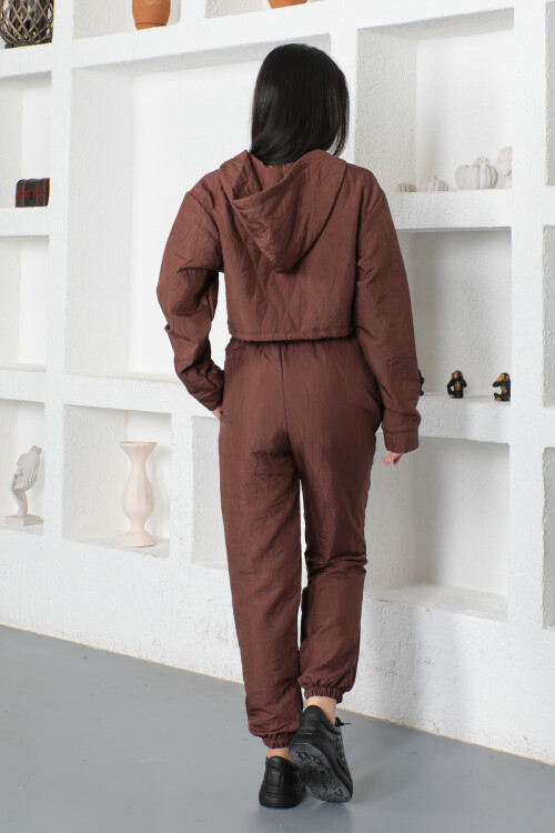 KADIN Kapüşonlu Eteği Lastikli Geometrik Desenli Eşofman Takım