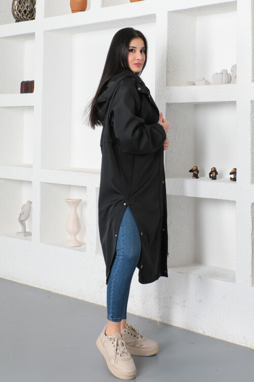 KADIN Kapüşonlu İçi Astarlı Düğme Detaylı Cepli Trençkot