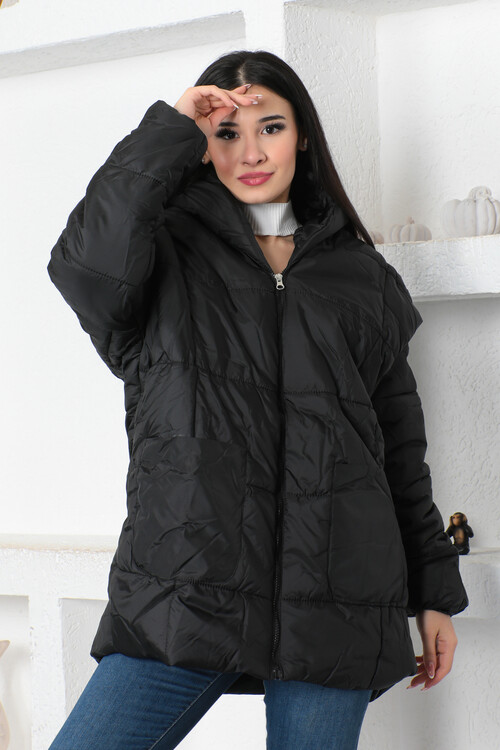 KADIN Kapüşonlu Oversize Cepli Şişme Mont