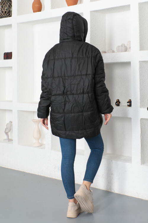 KADIN Kapüşonlu Oversize Cepli Şişme Mont