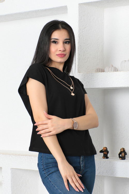 KADIN Kolyeli Kolsuz Bisiklet Yaka Salaş Tişört