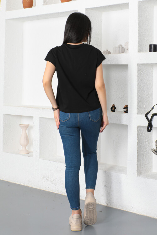 KADIN Kolyeli Kolsuz Bisiklet Yaka Salaş Tişört