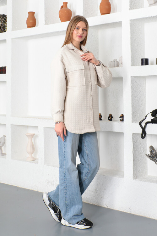 KADIN Önü Çıtçıtlı Kare Desenli İçi Astarlı Tunik