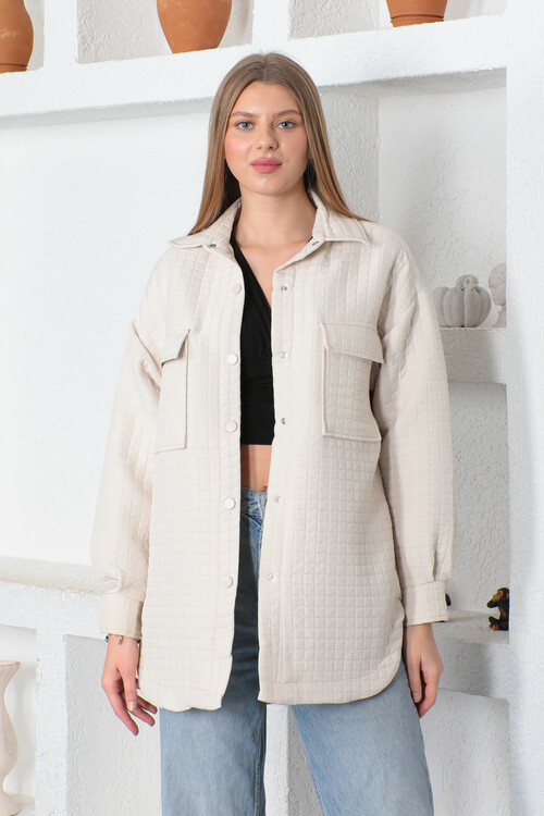 KADIN Önü Çıtçıtlı Kare Desenli İçi Astarlı Tunik