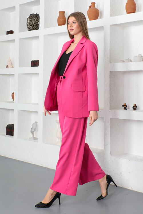 KADIN Tek Düğmeli İçi Astarlı Süs Cepli Boyfriend Blazer Ceket