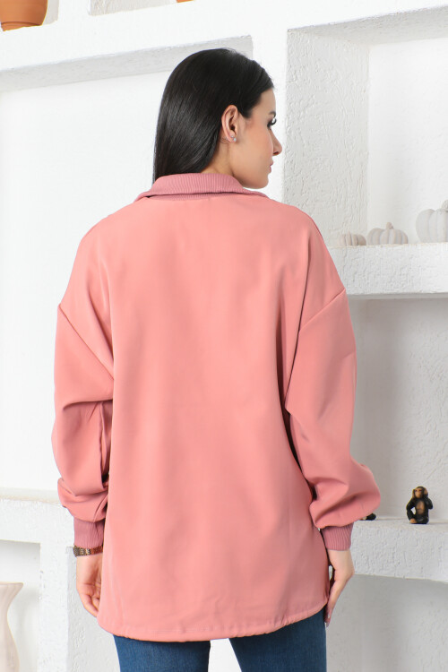 KADIN Yakası Fermuarlı Yarım Balıkçı Yaka Kanguru Cepli Tunik