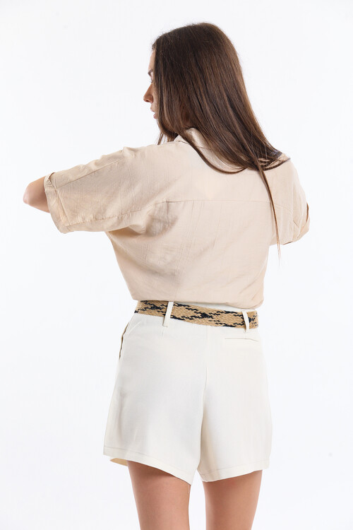 Kemerli Yüksek Bel Pensli Şort