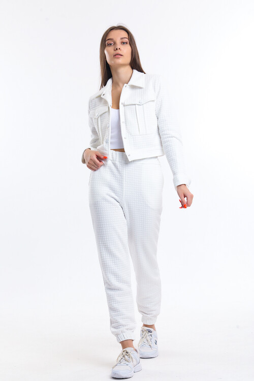 Önü Çıtçıtlı Cepli İçi Astarlı Kapitone Görünümlü Eşofman Takım