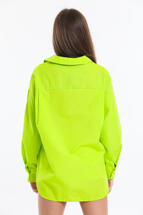 Yanları Yırtmaçlı Uzun Kol Oversize Gömlek