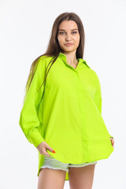 Yanları Yırtmaçlı Uzun Kol Oversize Gömlek