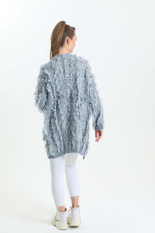 Yarasa Kol Püsküllü Triko Hırka