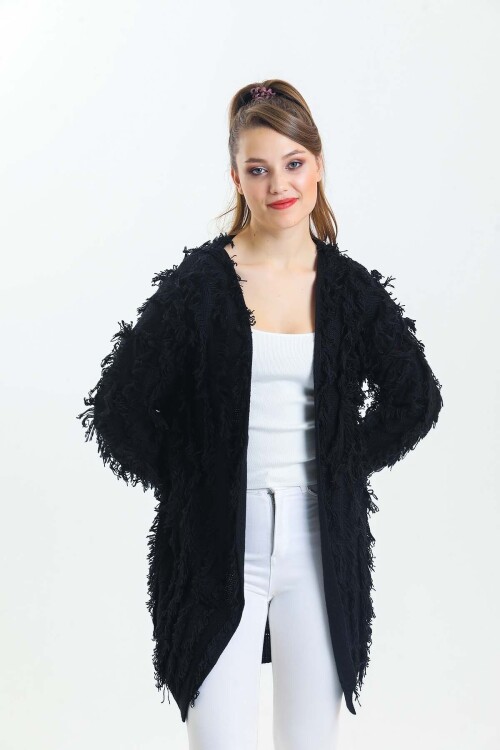 Yarasa Kol Püsküllü Triko Hırka