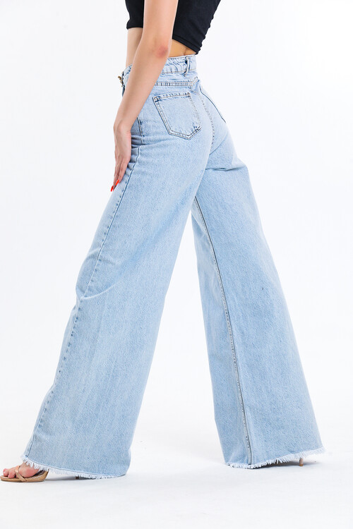 Yüksek Bel Kar Yıkamalı Geniş Paça Palazzo Kot Pantolon